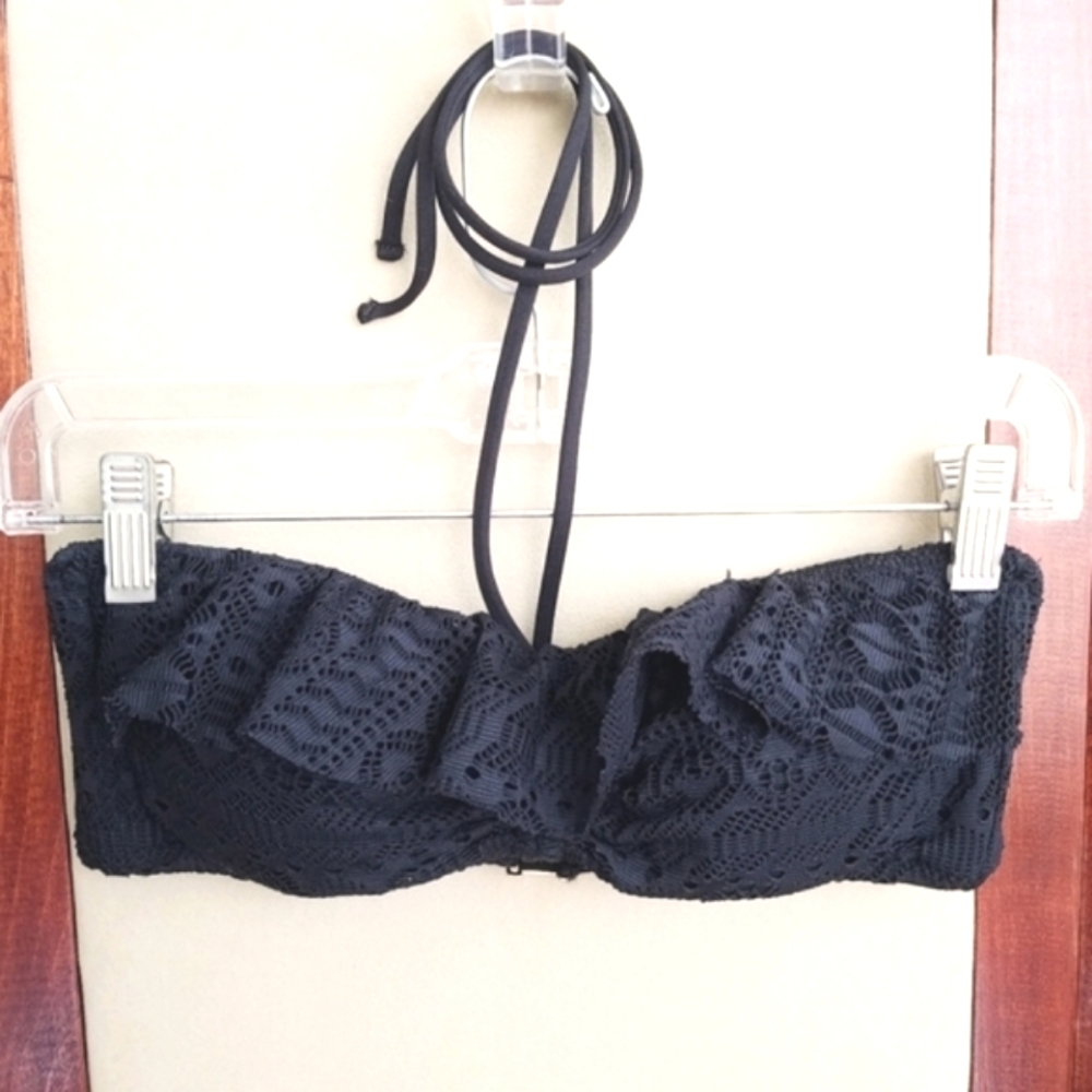 Ralph Lauren Black Ruffle Bikini Swim Top M
